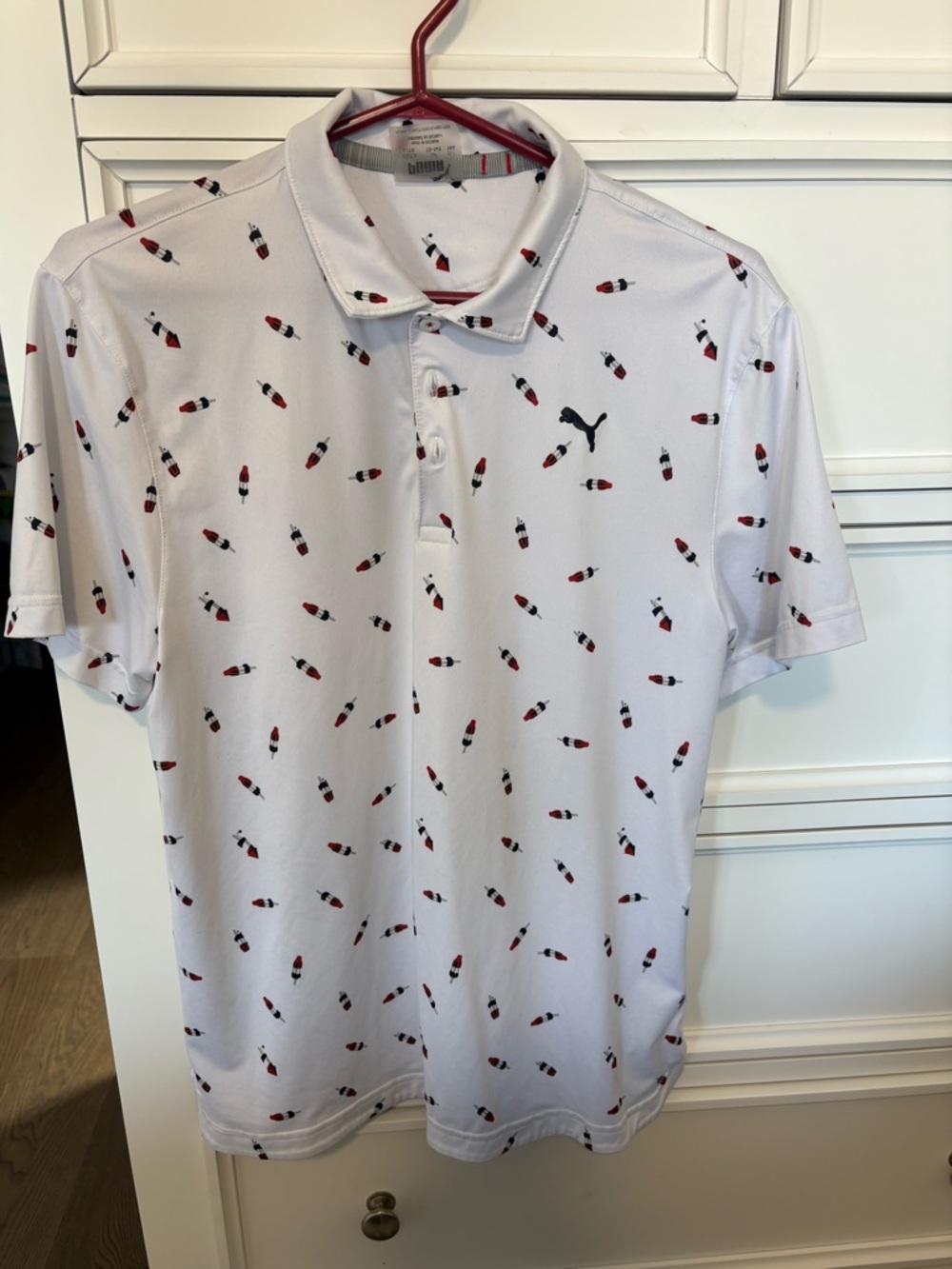 Puma White Golf Shirt with Rocket Pop Design